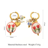 Round Ceramic Bead Hoop Earrings