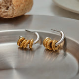 Vintage Two-Tone C-Shape Drop Earrings