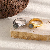 Oval Natural Stone PVD Gold Ring