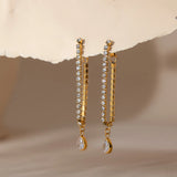 CZ Rhinestone Long Tassel Drop Earrings