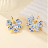 Blue & White Porcelain Heart Bow Studs