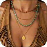 Boho Turquoise Coin Layered Necklace