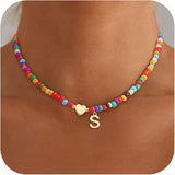 Beaded Initial Heart Necklace