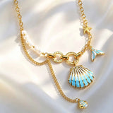 Gold Mermaid Shell Pendant Necklace