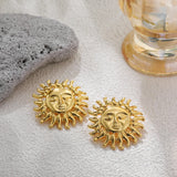 Vintage Sun Face Stud Earrings