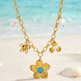 Turquoise & Pearl Floral Pendant Necklace