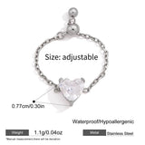 Sparkling CZ Heart Adjustable Chain Ring