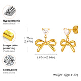 Gold Bow & Heart Drop Earrings