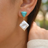 Turquoise & Pearl Drop Earrings