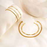 18K Gold Layered Chain & Cuff Bracelet Stack