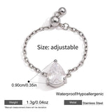 Sparkling CZ Heart Adjustable Chain Ring