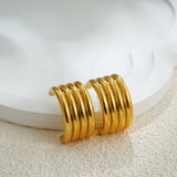 Ribbed Wide C-Shape Gold Hoops