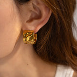 Wide C-Shape PVD Gold Stud Earrings
