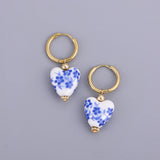 Blue Flower Ceramic Hoop Earrings