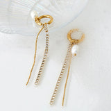 Pearl & Zircon Metal Chain Dangle Earrings