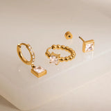Cubic Zirconia Piercing Earring Set (3 Pcs)