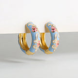 Boho Enamel Flower Hoop Earrings