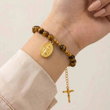 Tiger Eye Rosary Cross Bracelet