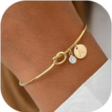Birthstone Initial Bangle Bracelet
