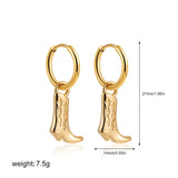 Retro Cowboy Boot Hoop Drop Earrings