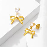 Gold Bow & Heart Drop Earrings