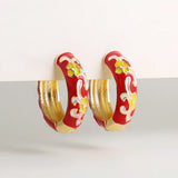 Enamel Flower Huggie Hoop Earrings