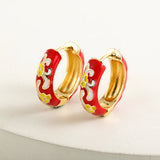 Enamel Flower Huggie Hoop Earrings