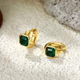 Purple & Green Square CZ Gold Hoops