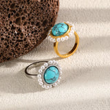Pearl & Turquoise Round Ring