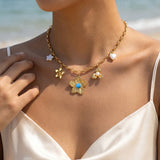 Turquoise & Pearl Floral Pendant Necklace