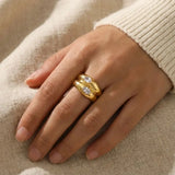 Oval Zircon Double Layer Wide Ring