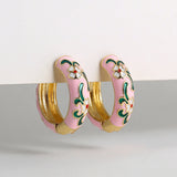 Enamel Flower Huggie Hoop Earrings