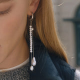 Pearl & Silver Long Chain Drop Earrings