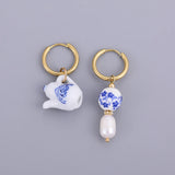 Blue Flower Ceramic Hoop Earrings