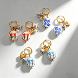 Round Ceramic Bead Hoop Earrings