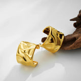 Wide C-Shape PVD Gold Stud Earrings