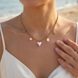 Gold Pink Heart Pendant Necklace