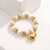 Two-Tone Pearl Heart Stretch Ring