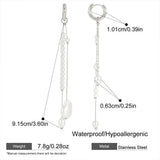 Pearl & Silver Long Chain Drop Earrings
