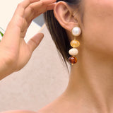 Colorful Resin Bead & Pearl Dangle Earrings