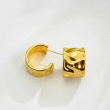 Wide C-Shape PVD Gold Stud Earrings