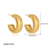 Ribbed Wide C-Shape Gold Hoops