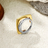 Two-Tone Square & Round Double Layer Ring