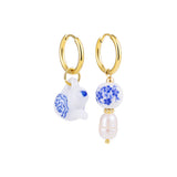 Blue Flower Ceramic Hoop Earrings