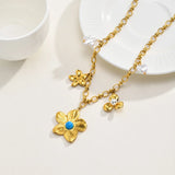 Turquoise & Pearl Floral Pendant Necklace