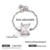 Sparkling CZ Heart Adjustable Chain Ring