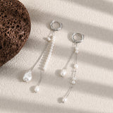 Silver Pearl Long Tassel Earrings