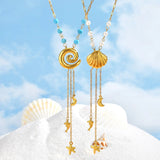 Turquoise Dolphin & Starfish Lariat Necklace