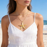 Starfish Shell Leopard Cord Necklace