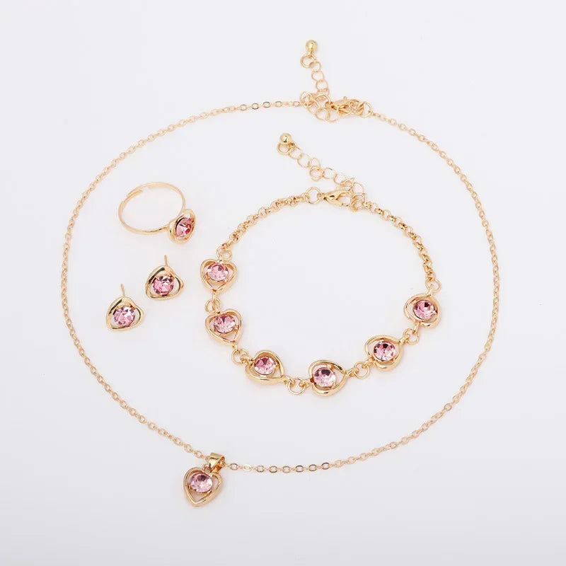 Women's 5-Piece White Crystal Jewelry Set — Necklace, Bracelet, Ring & Earrings